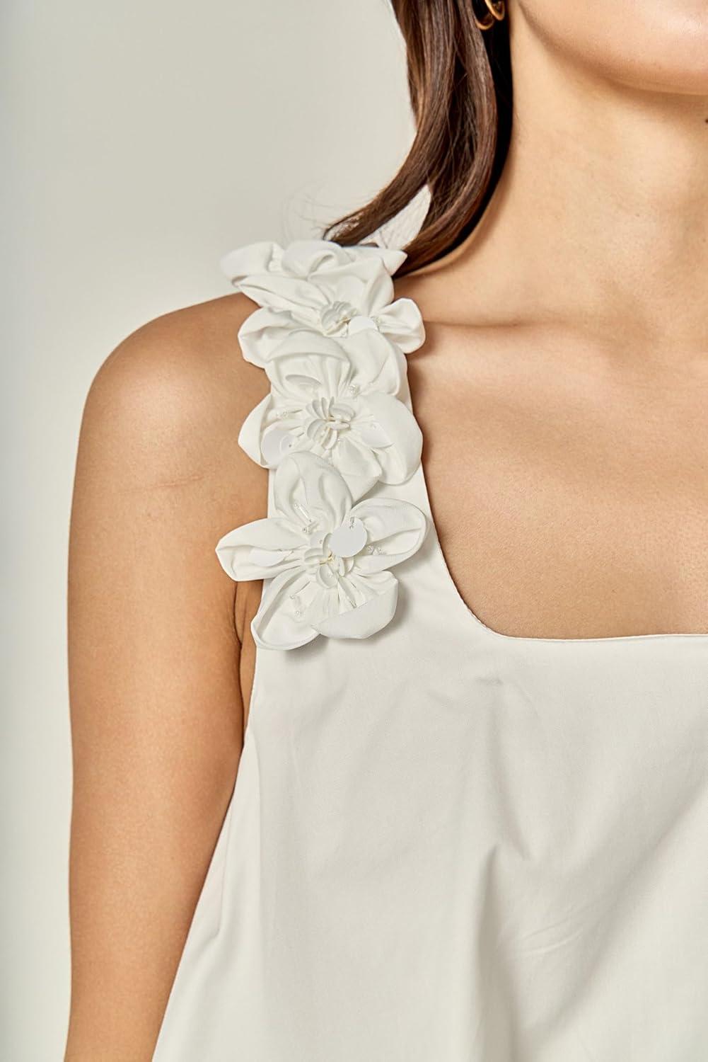 image:imageEnglish Factory Womens 3D Flower Sleeveless TopWhite