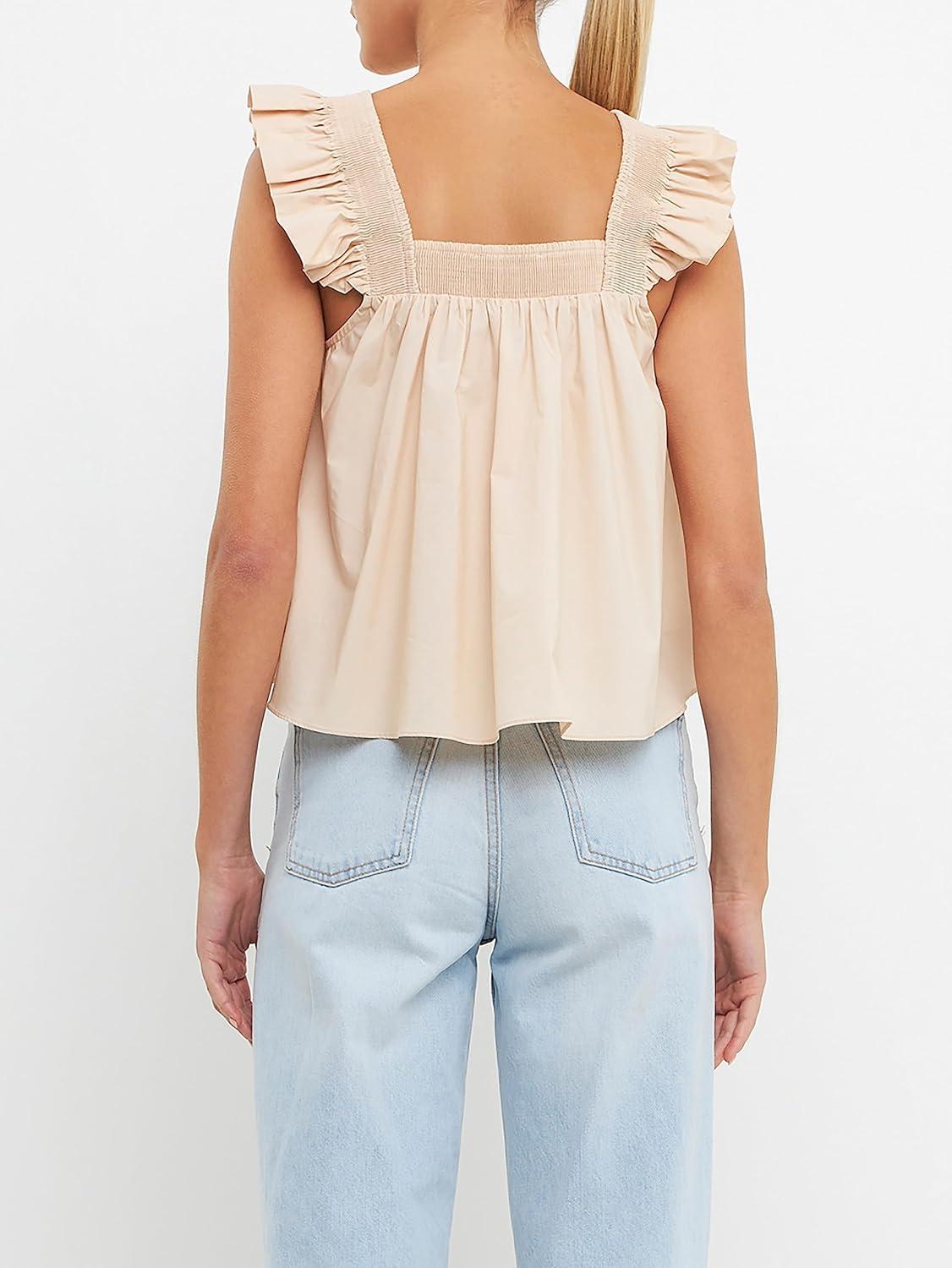 image:imageEnglish Factory Womens Ruffle Detail Top Beige XS