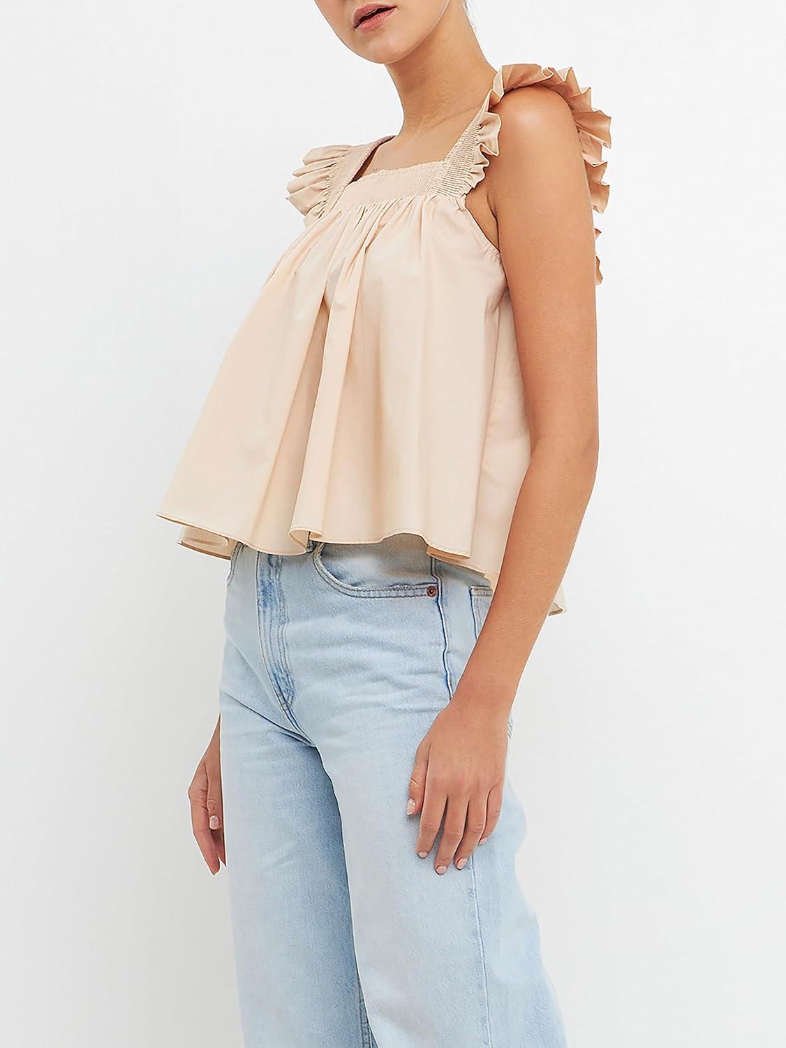 image:imageEnglish Factory Womens Ruffle Detail Top Beige XS