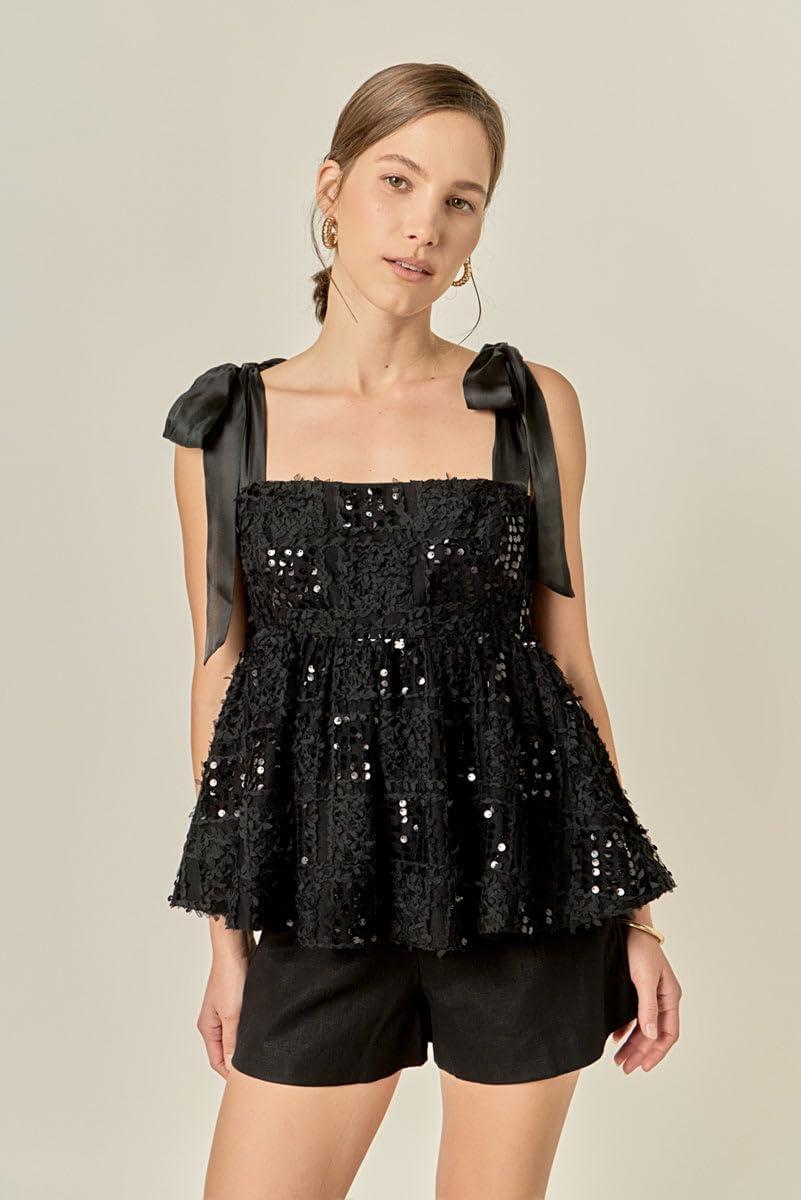 image:imageEnglish Factory Womens Sequins Bow TopBlack