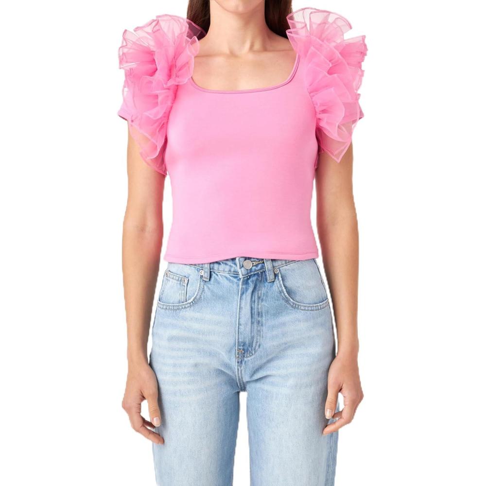 image:imageEnglish Factory Womens Contrast Organza Top Pink M