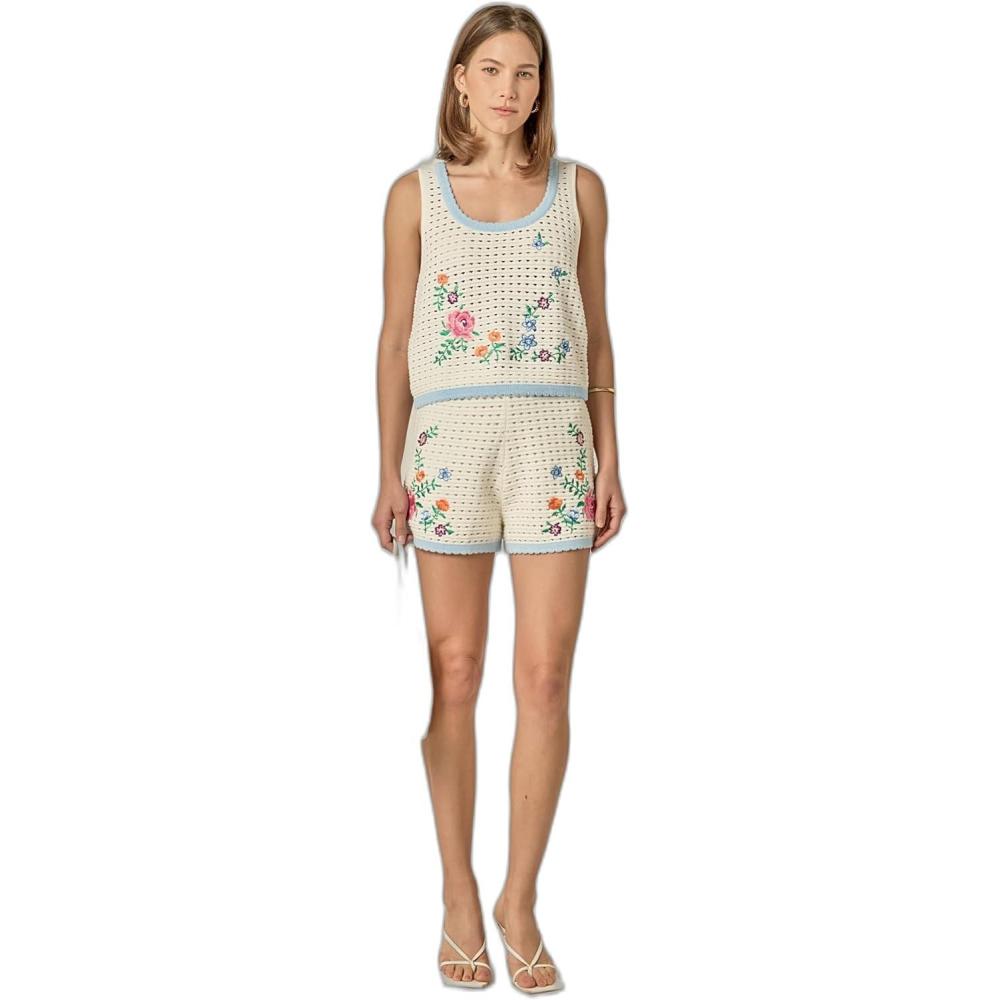 image:imageEnglish Factory Womens Flower Embroidery Crochet TopOffwhite