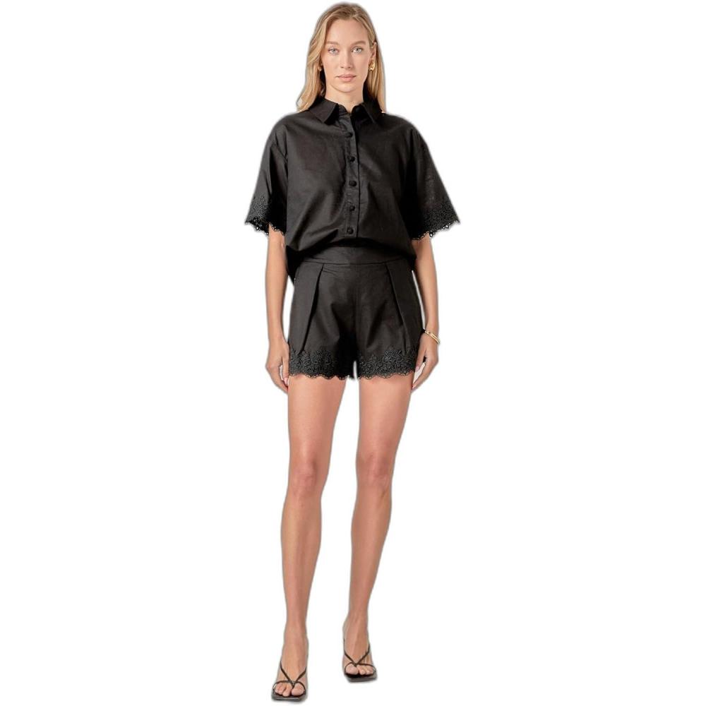 image:imageEnglish Factory Womens Linen Lace ShirtBlack