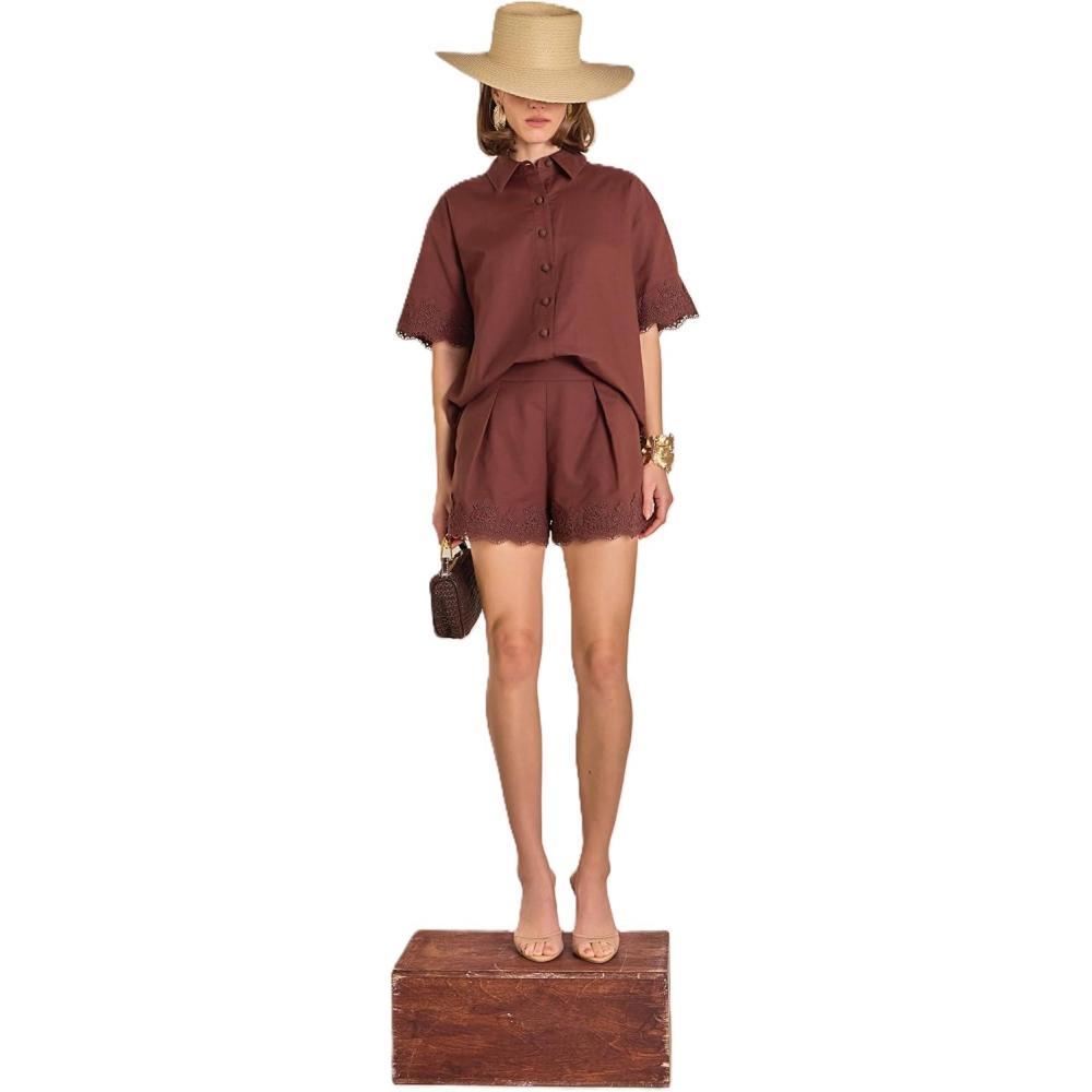 image:imageEnglish Factory Womens Linen Lace ShirtChocolate Brown