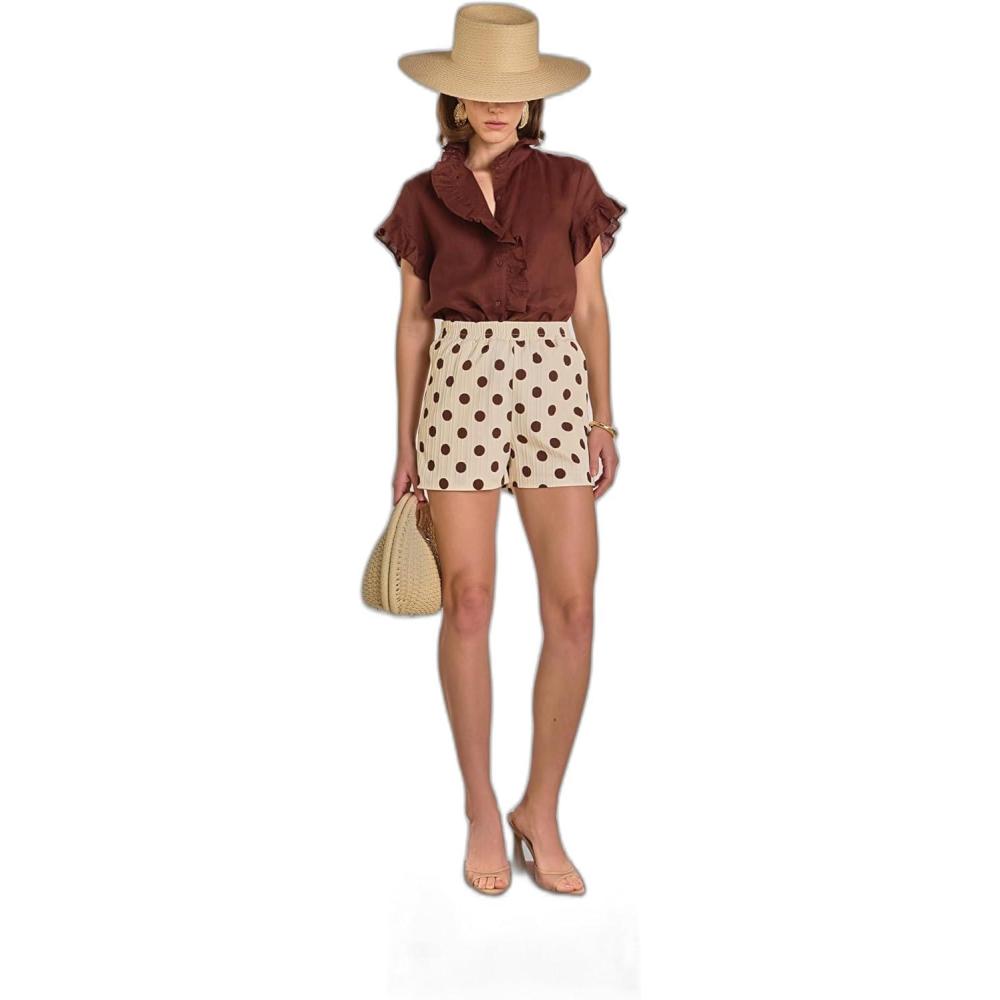 image:imageEnglish Factory Womens Linen Ruffle ShirtChocolate Brown