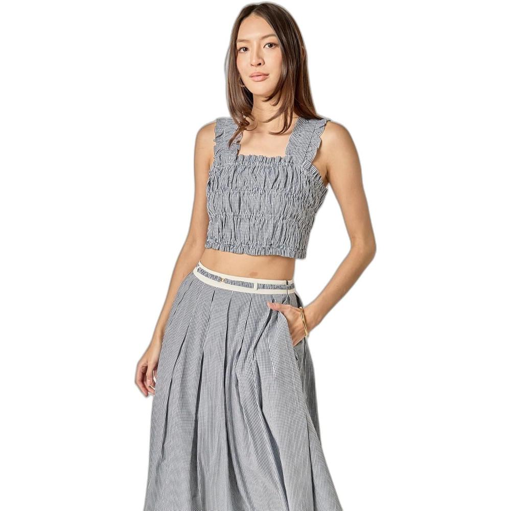 image:imageEnglish Factory Womens Pleated Plaid Tank TopBlue