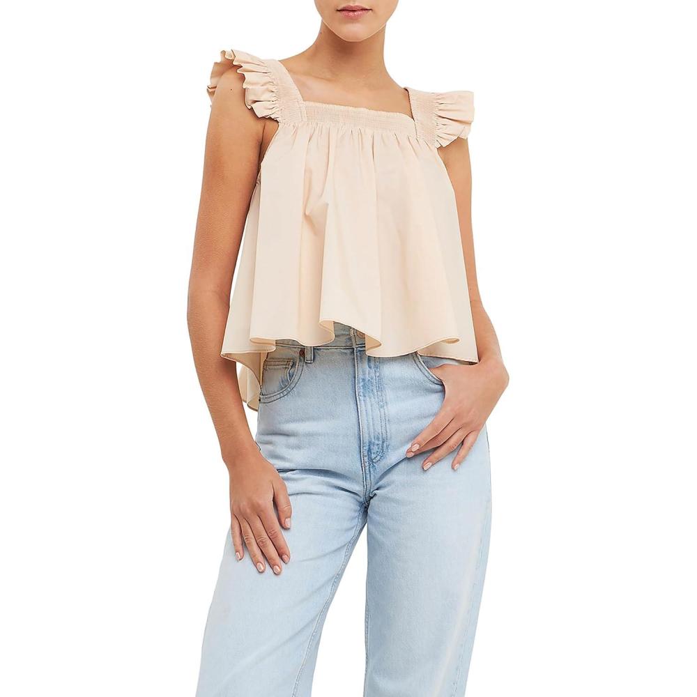 image:imageEnglish Factory Womens Ruffle Detail Top Beige XS