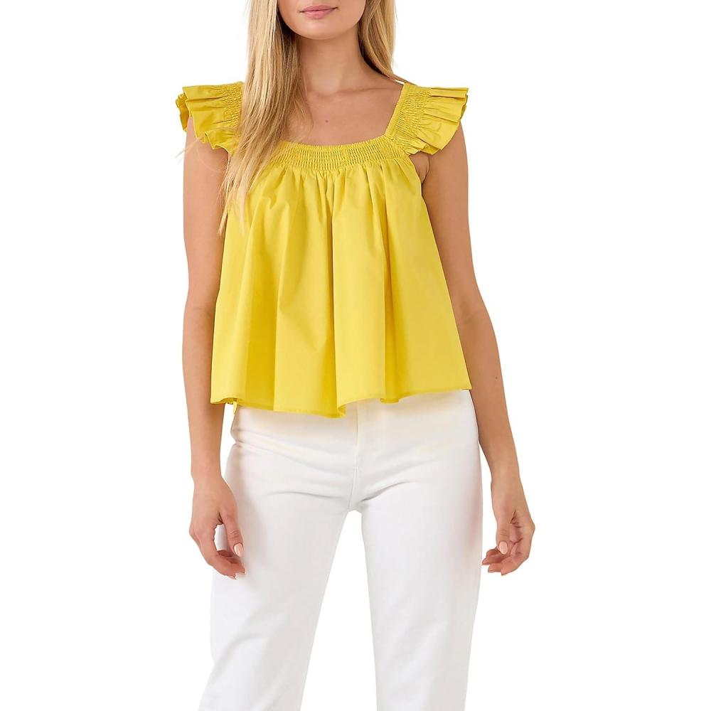 image:imageEnglish Factory Womens Ruffle Detail Top Yellow S