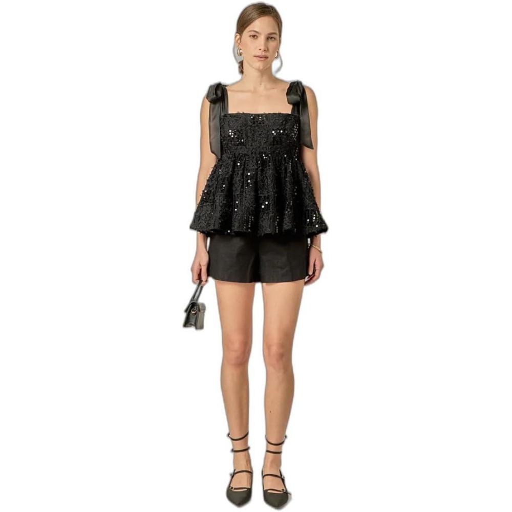 image:imageEnglish Factory Womens Sequins Bow TopBlack