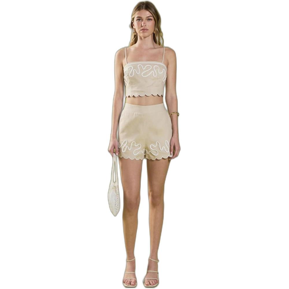 image:imageEnglish Factory Womens Wavy Embroidered Bandeau TopBeigeOff White