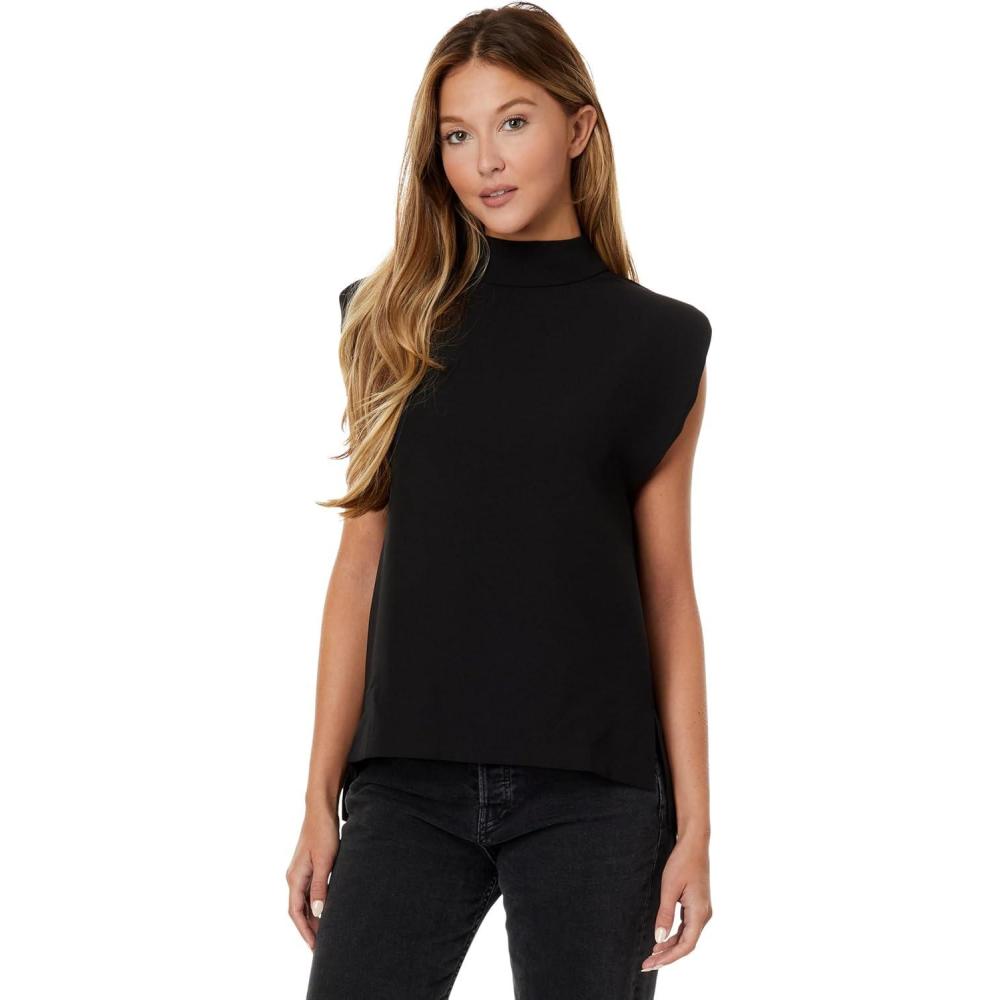 image:imageMock Neck Shoulder Pad TopBlack