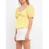 English Factory Women’s Check Print Puff Sleeves Top, Yellow, M
