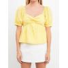 English Factory Women’s Check Print Puff Sleeves Top, Yellow, S