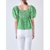 English Factory Women’s Gingham Twisted Puff Sleeve Top Green