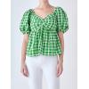 English Factory Women’s Gingham Twisted Puff Sleeve Top Green