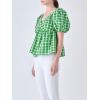 English Factory Women’s Gingham Twisted Puff Sleeve Top Green