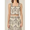 English Factory Women’s Linen Embroidered Sleeveless Top(Beige/Black)