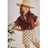 English Factory Women’s Linen Ruffle Shirt(Chocolate Brown)