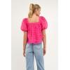 English Factory Women’s Organza Gridded Square Neck Crop Top, Fuchsia, S