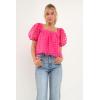 English Factory Women’s Organza Gridded Square Neck Crop Top, Fuchsia, S