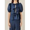 English Factory Women’s Polka Dot Puff Sleeve Top(Navy)