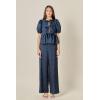 English Factory Women’s Polka Dot Puff Sleeve Top(Navy)