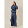 English Factory Women’s Polka Dot Puff Sleeve Top(Navy)