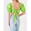 English Factory Women’s Puff Sleeve Top with Back Bow Green