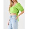 English Factory Women’s Puff Sleeve Top with Back Bow Green