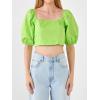 English Factory Women’s Puff Sleeve Top with Back Bow Green