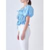English Factory Women’s Tie Detail Shirring Top with Short Sleeves, Powder Blue, S