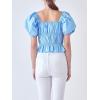 English Factory Women’s Tie Detail Shirring Top with Short Sleeves, Powder Blue, S