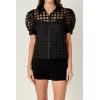 Organza Grid Blouse with Short Sleeves by ENGLISH FACTORY(Black)