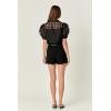 Organza Grid Blouse with Short Sleeves by ENGLISH FACTORY(Black)