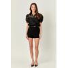 Organza Grid Blouse with Short Sleeves by ENGLISH FACTORY(Black)