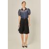 Organza Grid Blouse with Short Sleeves by ENGLISH FACTORY(Dark Navy)