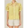 Organza Grid Blouse with Short Sleeves by ENGLISH FACTORY(Light Yellow)