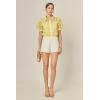 Organza Grid Blouse with Short Sleeves by ENGLISH FACTORY(Light Yellow)