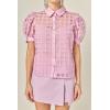 Organza Grid Blouse with Short Sleeves by ENGLISH FACTORY(Lilac)