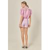 Organza Grid Blouse with Short Sleeves by ENGLISH FACTORY(Lilac)