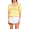 English Factory Women’s Check Print Puff Sleeves Top, Yellow, S