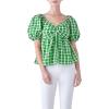 English Factory Women’s Gingham Twisted Puff Sleeve Top Green