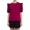 English Factory Women’s Mixed Media Ruffle Blouson Top, Grape, S