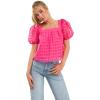 English Factory Women’s Organza Gridded Square Neck Crop Top, Fuchsia, S