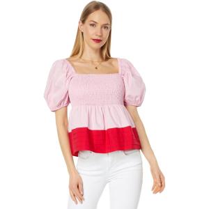 English Factory Color-Block Smocked Top Pink/Red XS