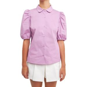 English Factory Women’s Button Closure Puff Sleeve Top, Lilac, XS