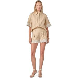 English Factory Women’s Linen Lace Shirt(Beige/White)