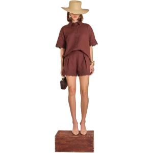 English Factory Women’s Linen Lace Shirt(Chocolate Brown)