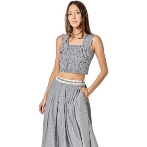 English Factory Women’s Pleated Plaid Tank Top(Blue)