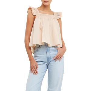 English Factory Women’s Ruffle Detail Top, Beige, XS
